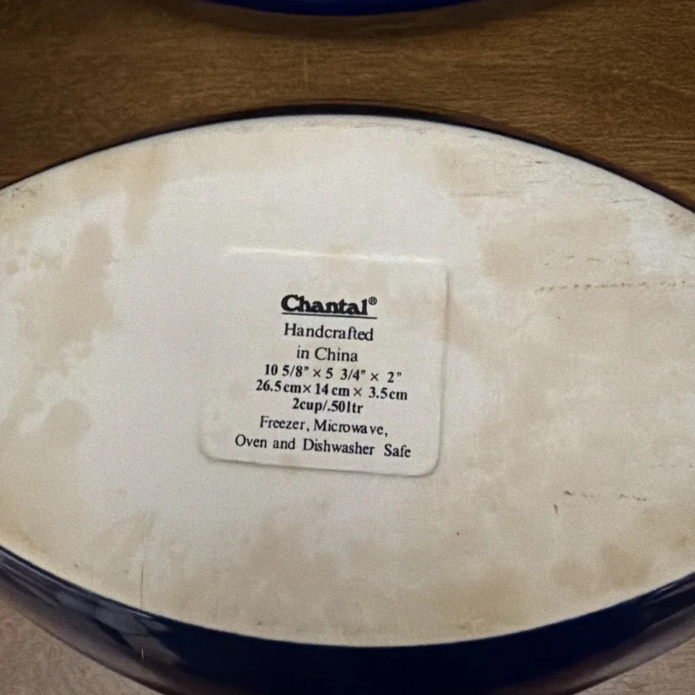 Set of 2 Chantal Cobalt Blue Au Gratin Oval Baking Dishes 1 QT & 2 Cups